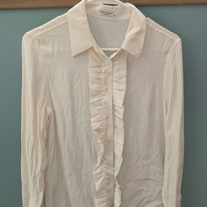 Equipment 100% silk ruffle front blouse